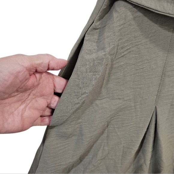 DKNY Sleeveless Belted Shirtdress Flared Vacation Office Summer Olive‎ Green - Picture 4 of 12